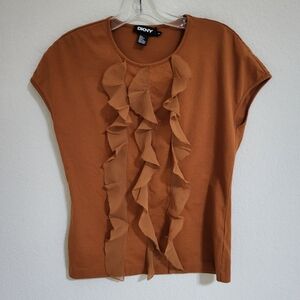 DKNY Women's Rust Ruffle Top